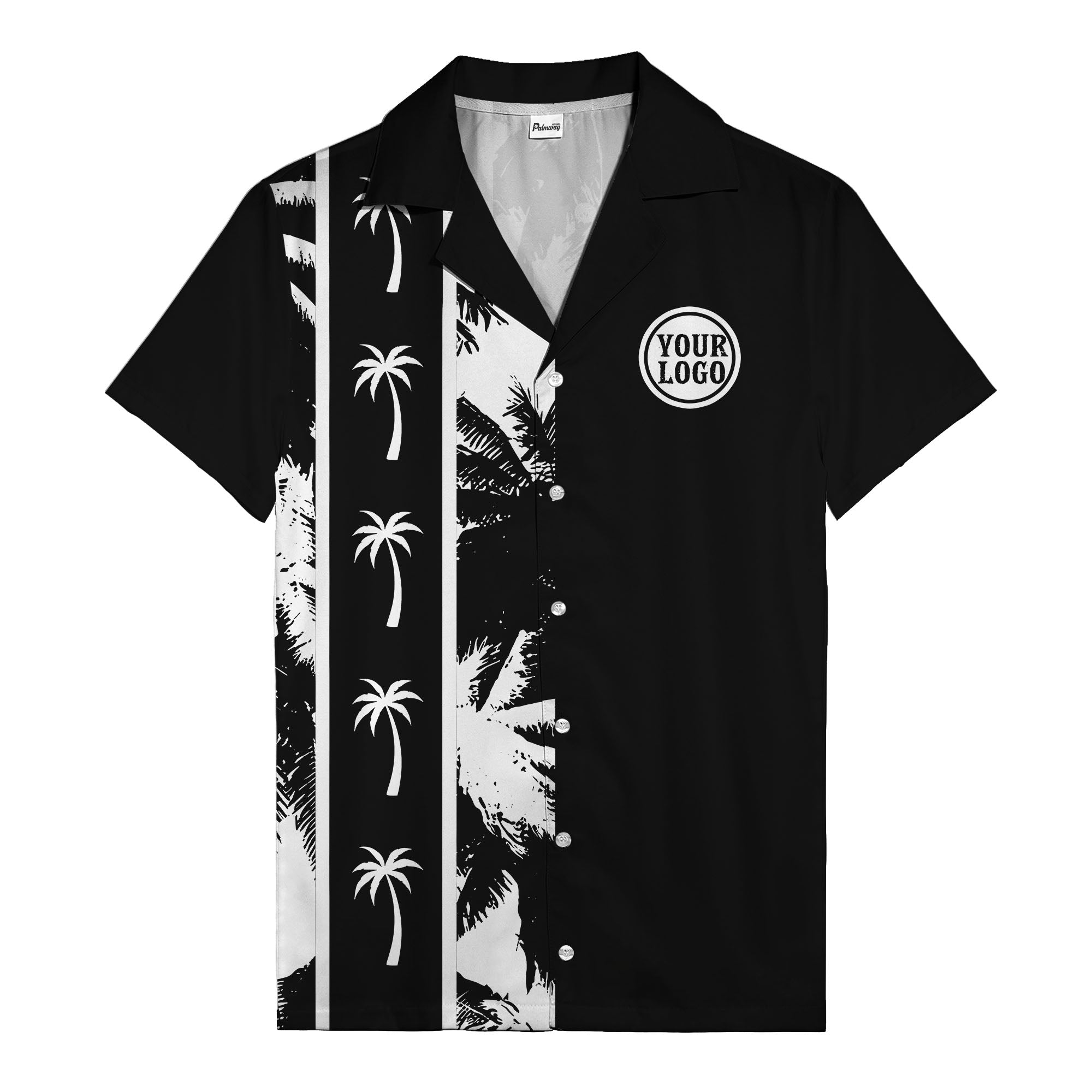black white palm trees & vertical stripes graphic hawaiian shirt for men