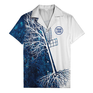 blue hexagon windmill silhouette & tree roots abstract art hawaiian shirt