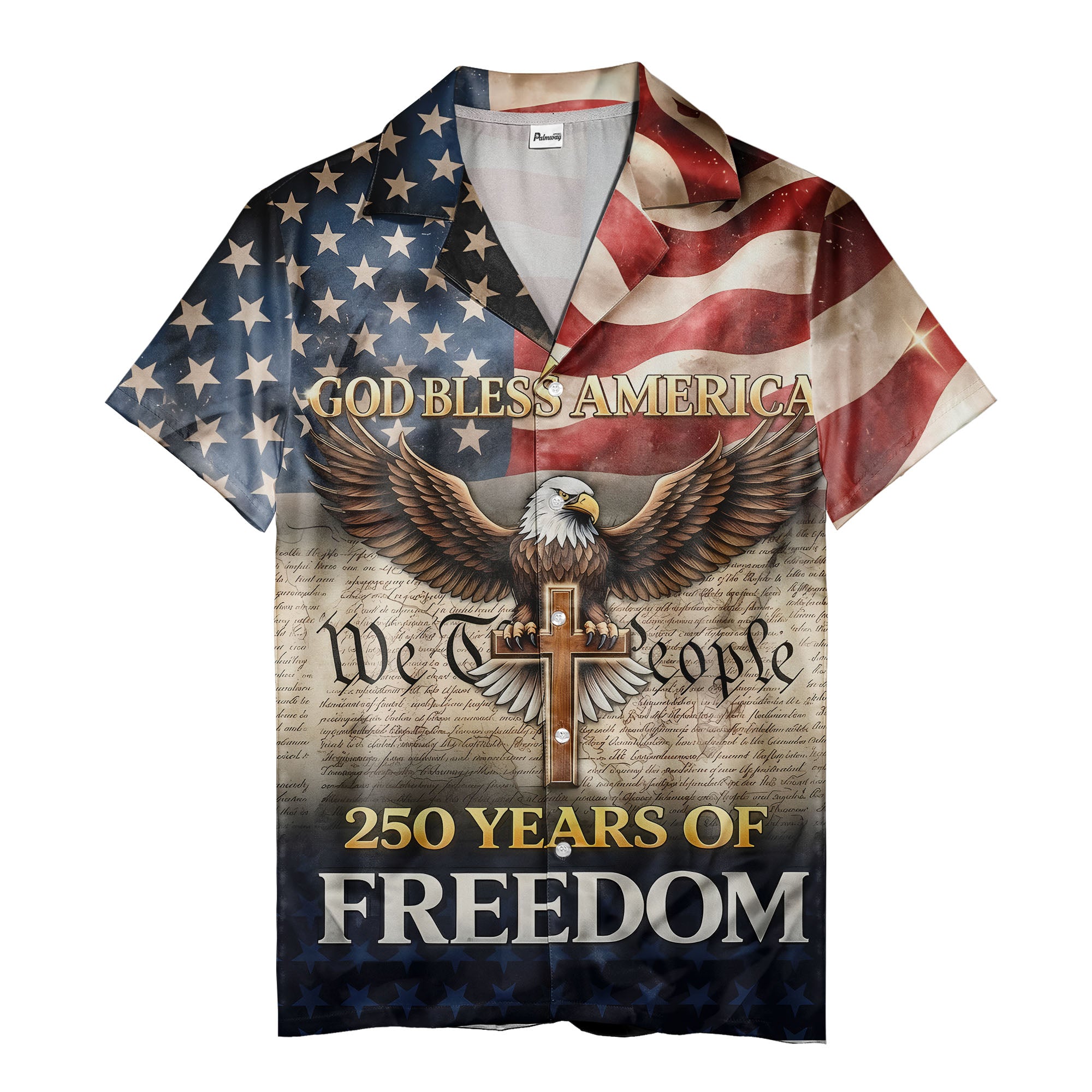 bold bald eagle american flag god bless usa freedom hawaiian shirt for men