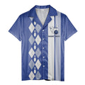 bowling argyle hawaiian shirt with pins & ball, retro sport aloha button down shirt
