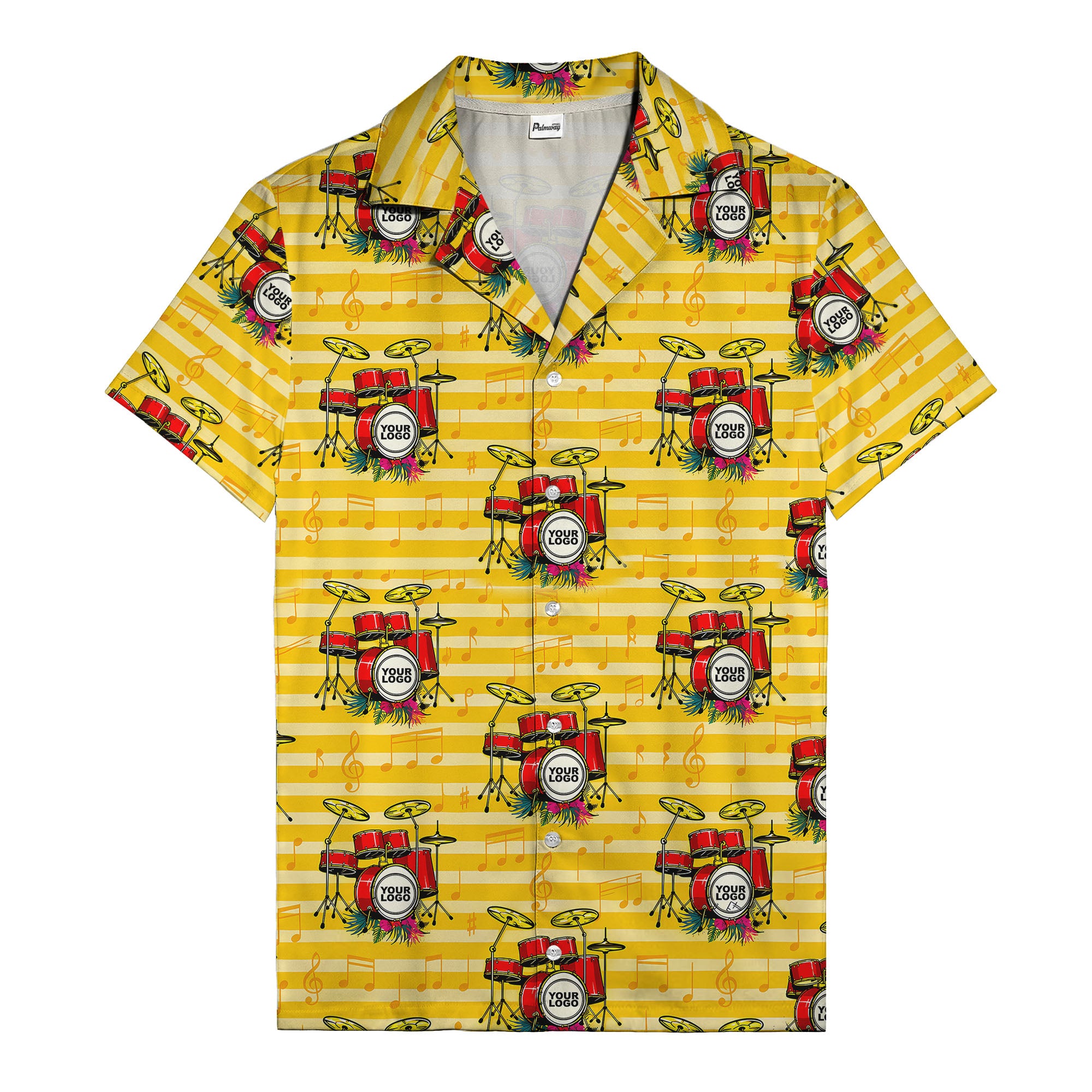Cartoon Drum Kits & Musical Notes Yellow Hawaiian Shirt