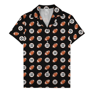 cartoon football field custom logo pattern black hawaiian shirt for men