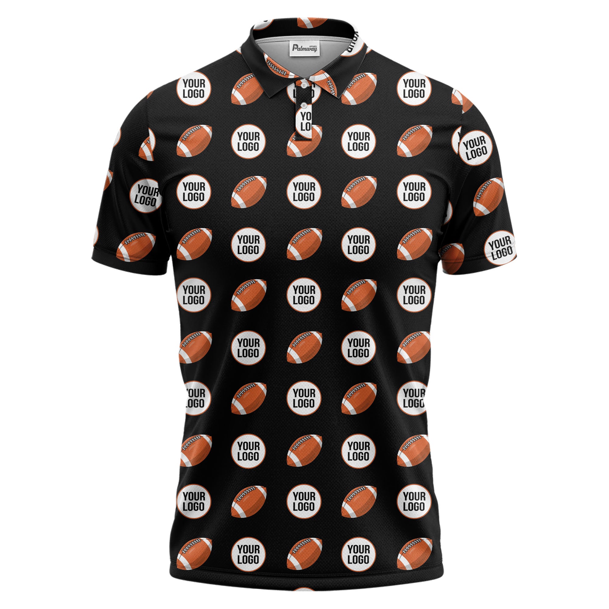 cartoon football logo circle repeat black sports polo shirt for men