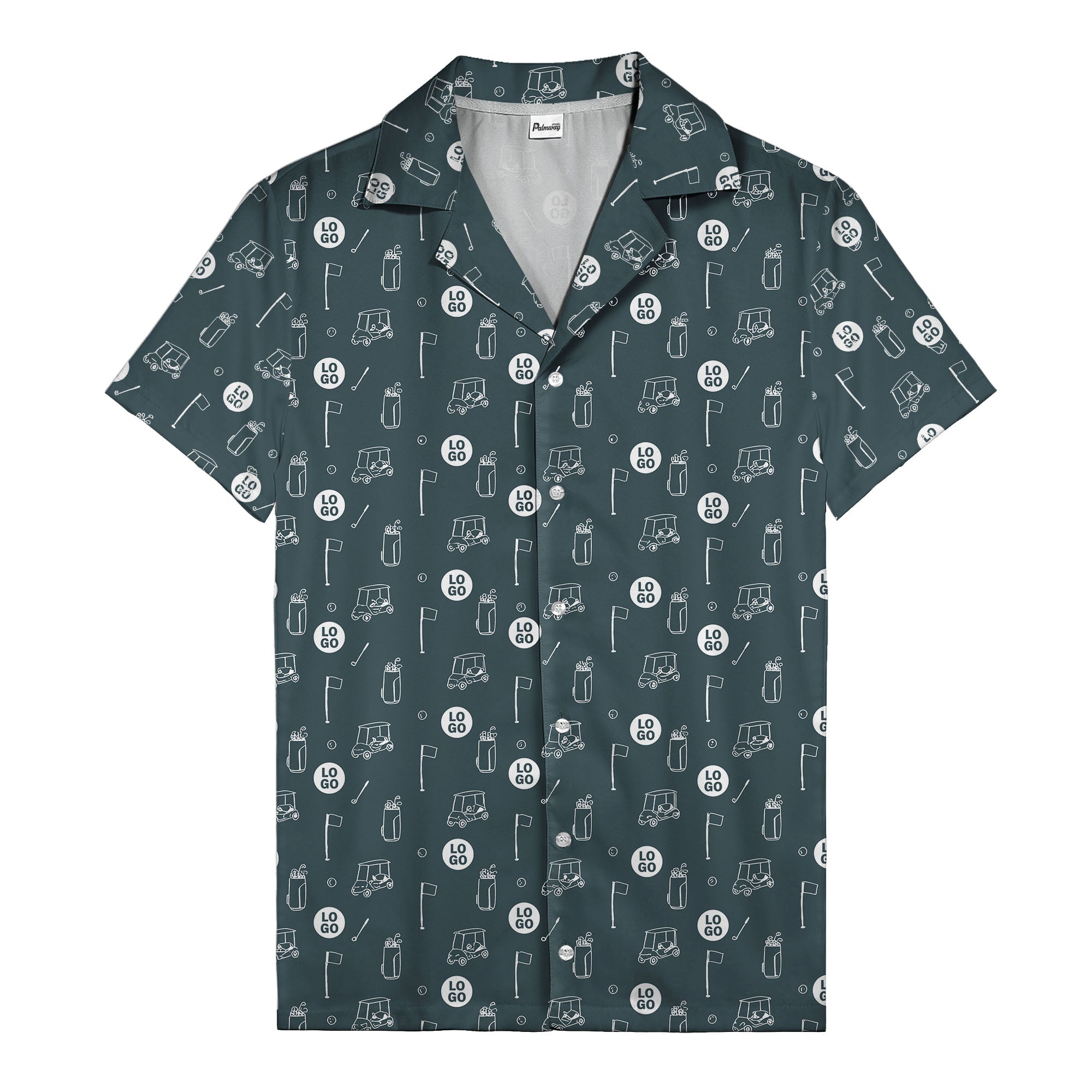 cartoon golf carts & clubs fairway fun dark green hawaiian shirt for men