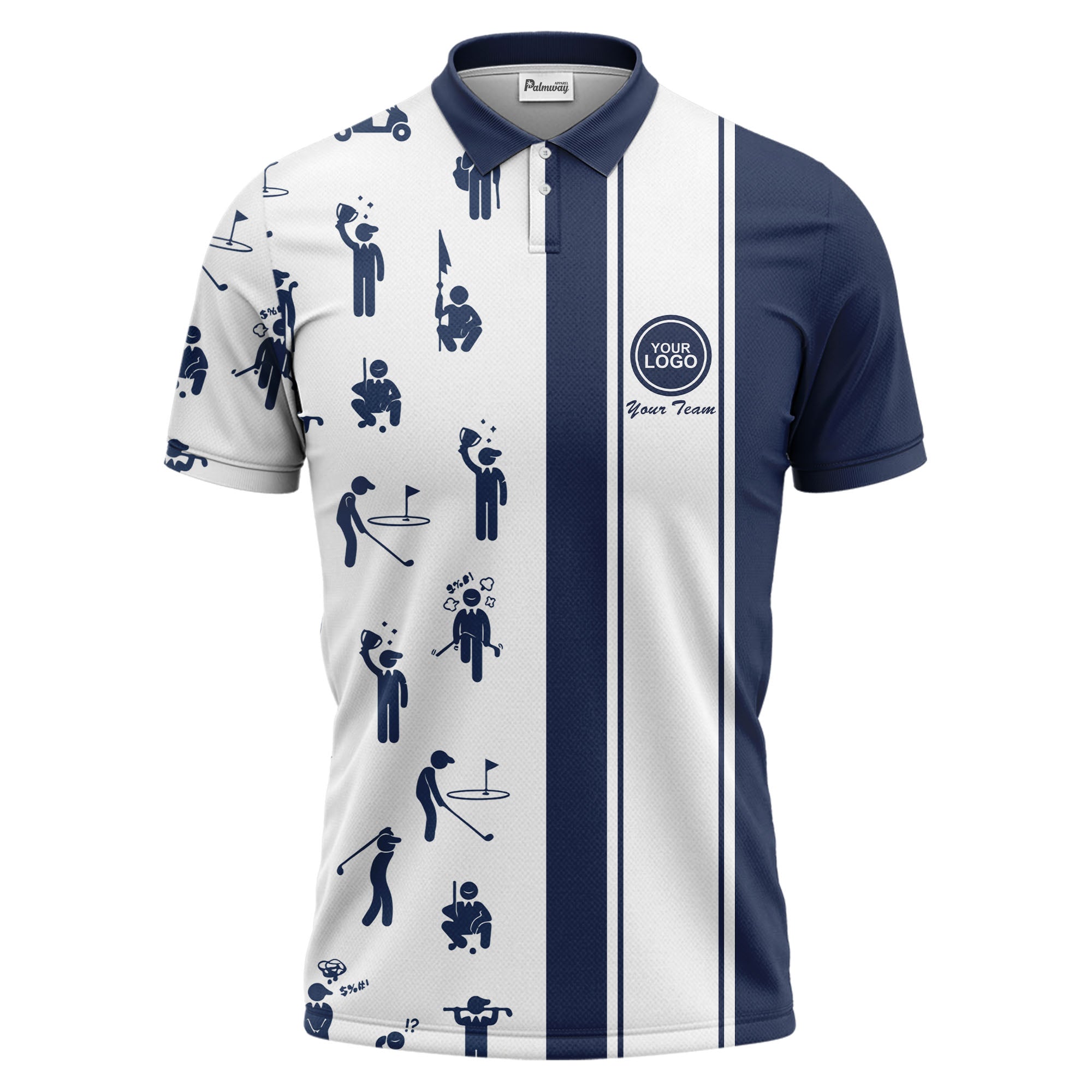 Cartoon Golfers & Trophies Repeating Pattern Polo Shirt For Men