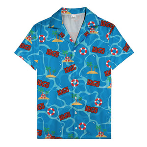 cartoon lifebuoy & palm tree island oasis hawaiian shirt for men
