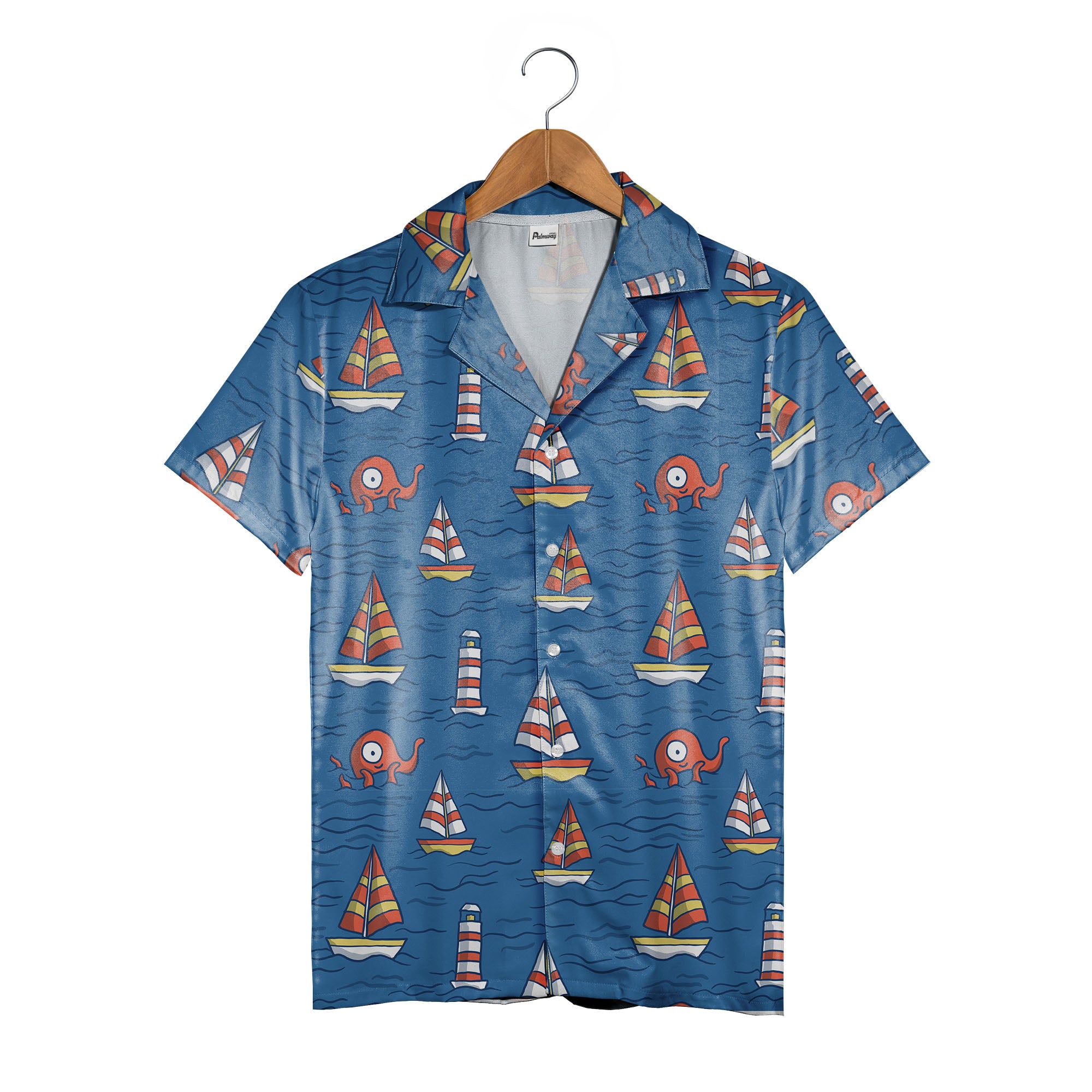 Cartoon Octopus & Lighthouse Nautical Hawaiian Shirt – Ocean Sailing Adventure