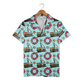 Cartoon Sailboat & Lifebuoy Hawaiian Shirt – Nautical Ocean Wave Pattern