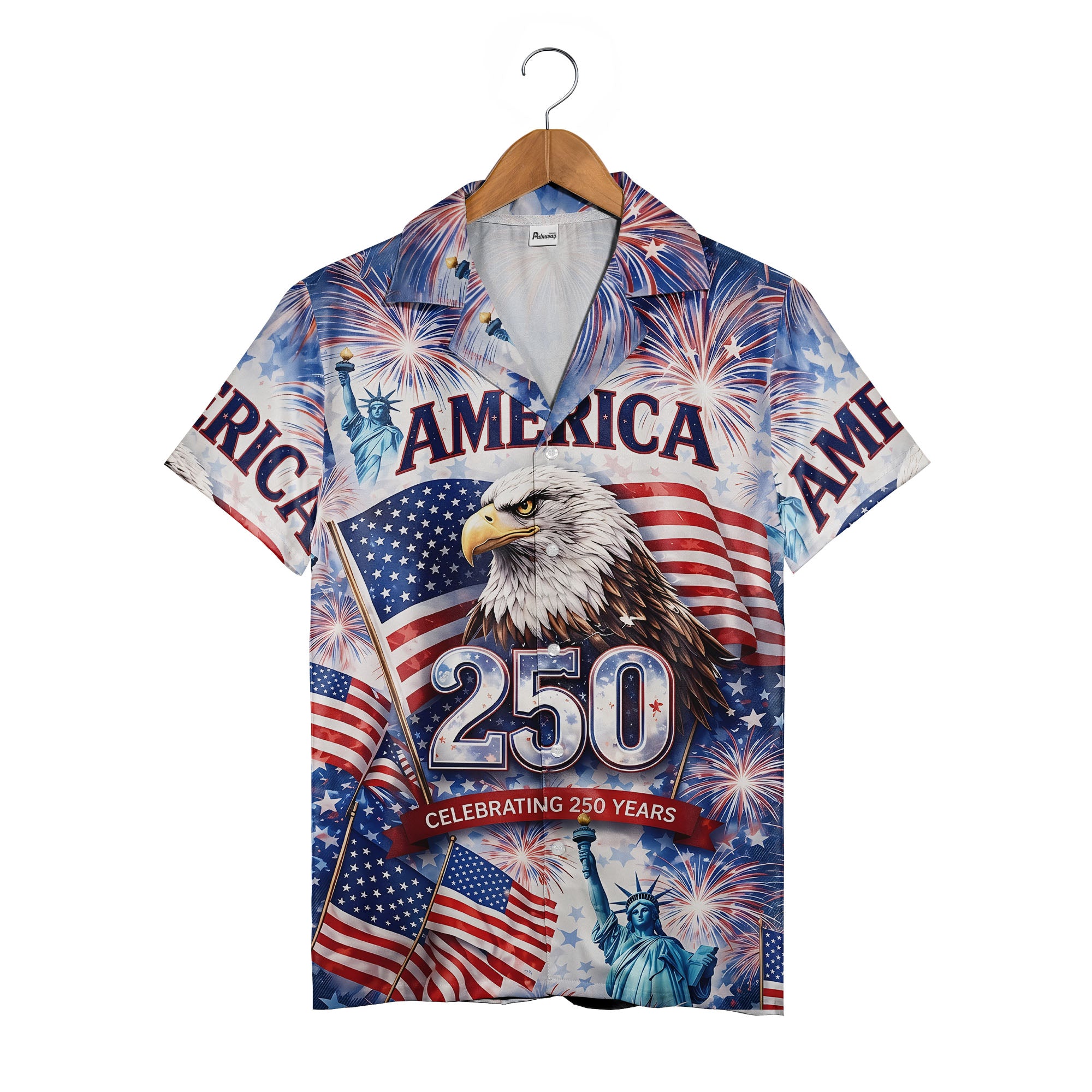Celebrating 250 Years of America Hawaiian Shirt - Eagle Fireworks & Statue of Liberty