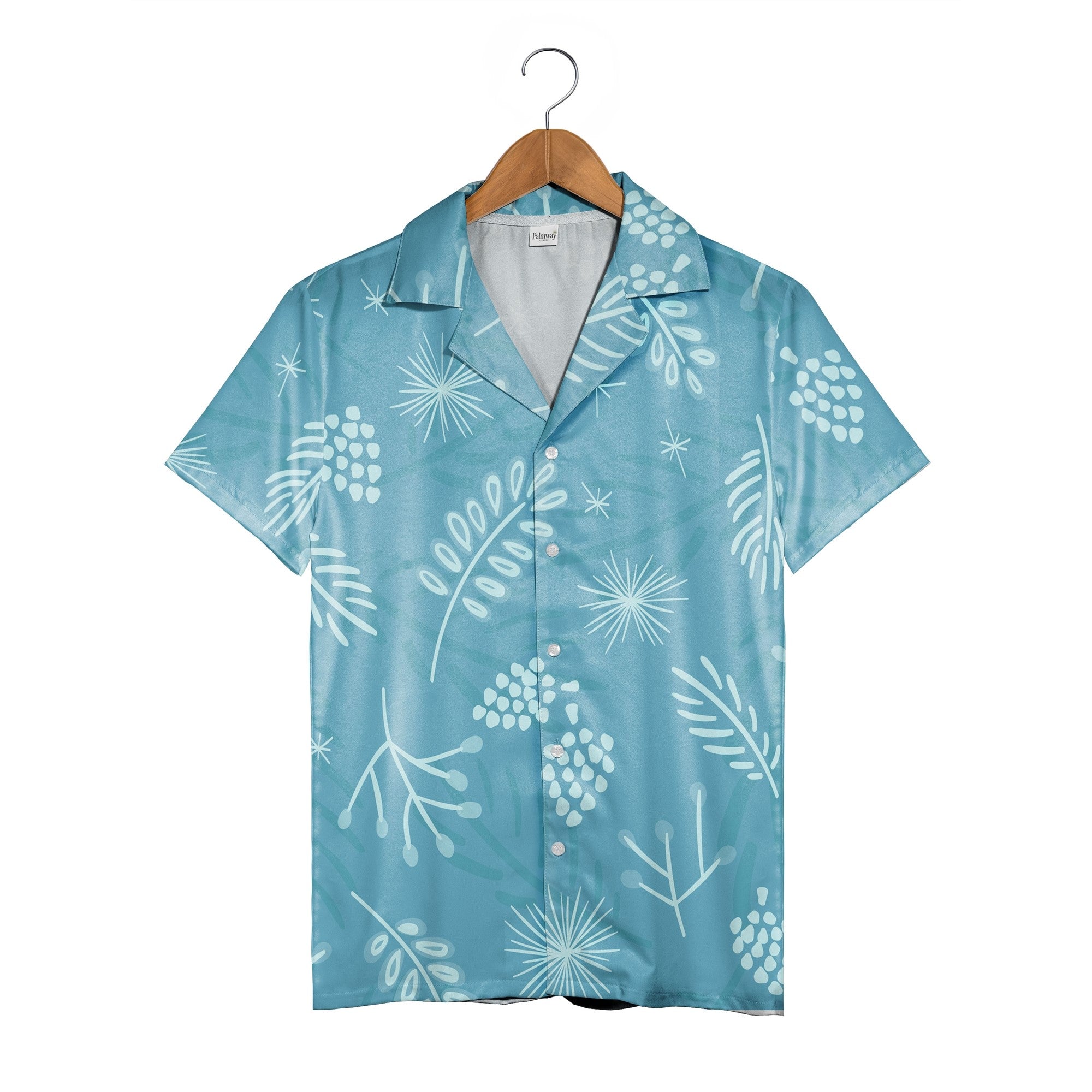 Cerulean Pine Needle Hawaiian Shirt with Berry and Pinecone Accents