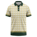 Chain Link & Custom Logo Beige Polo Shirt with Gold Trim