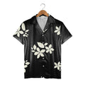 Classic Noir Hawaiian Shirt with Ivory Floral Scatter Pattern