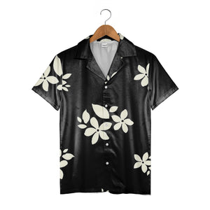 Classic Noir Hawaiian Shirt with Ivory Floral Scatter Pattern