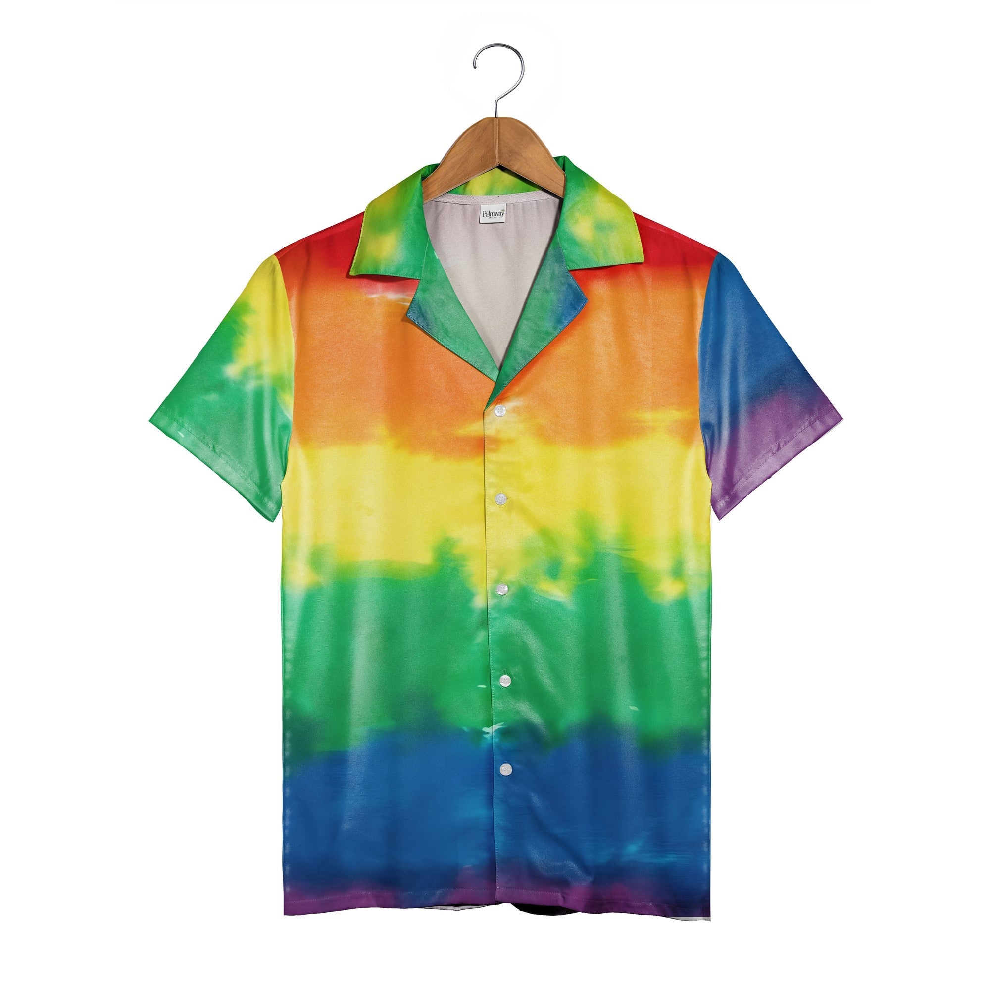Classic Tie-Dye Hawaiian Shirt with Horizontal Rainbow Color Bands