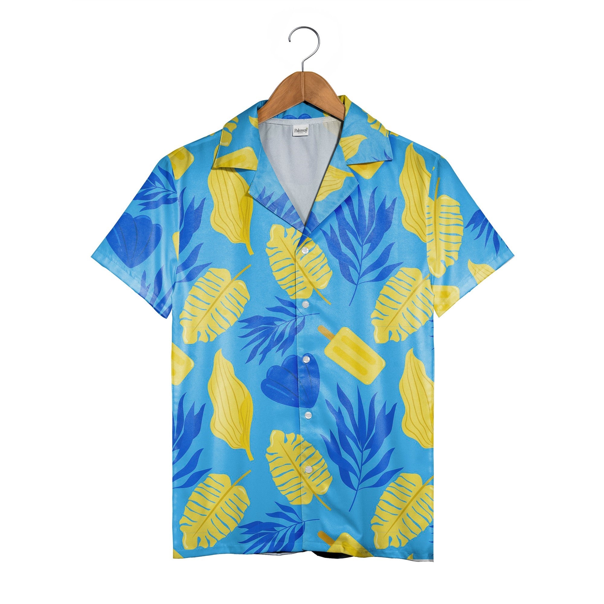Contemporary Aqua Geometric Hawaiian Shirt with Abstract Wave Pattern
