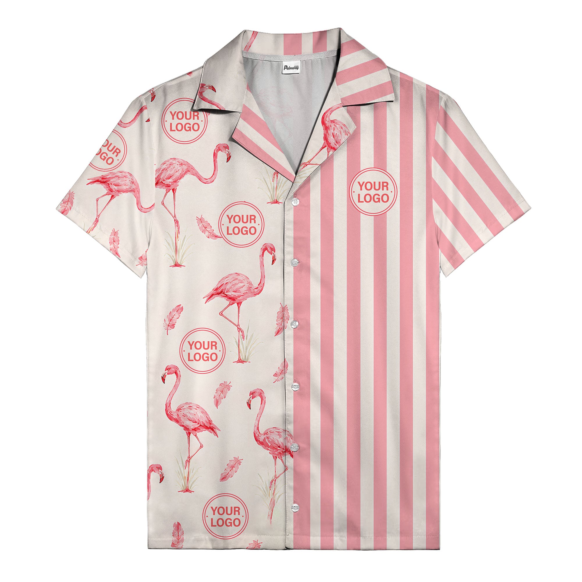 coral pink watercolor flamingo silhouettes & stripes hawaiian shirt for men