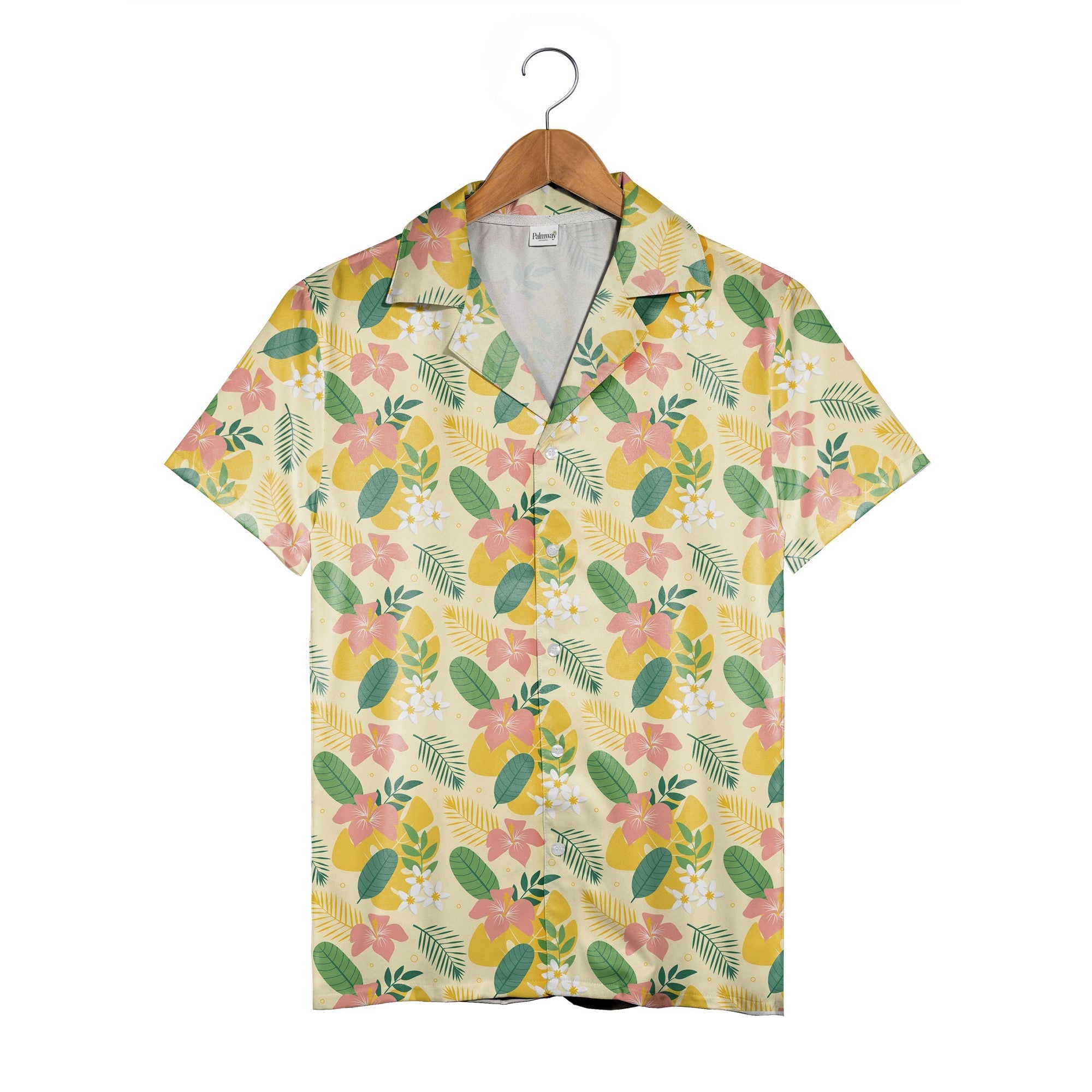 Creamy Coral Hawaiian Shirt with Minimalist Tropical Botanicals