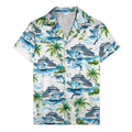cruise ships dolphins & palm tree watercolor hawaiian shirt