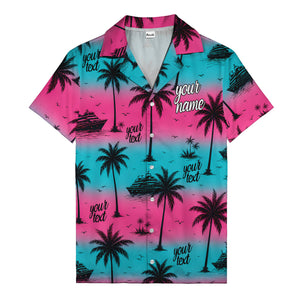 cruise ships & palm trees sunset coral pink hawaiian shirt