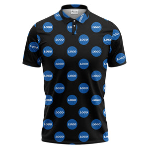 custom color logo polo shirt | bold branded repeating pattern