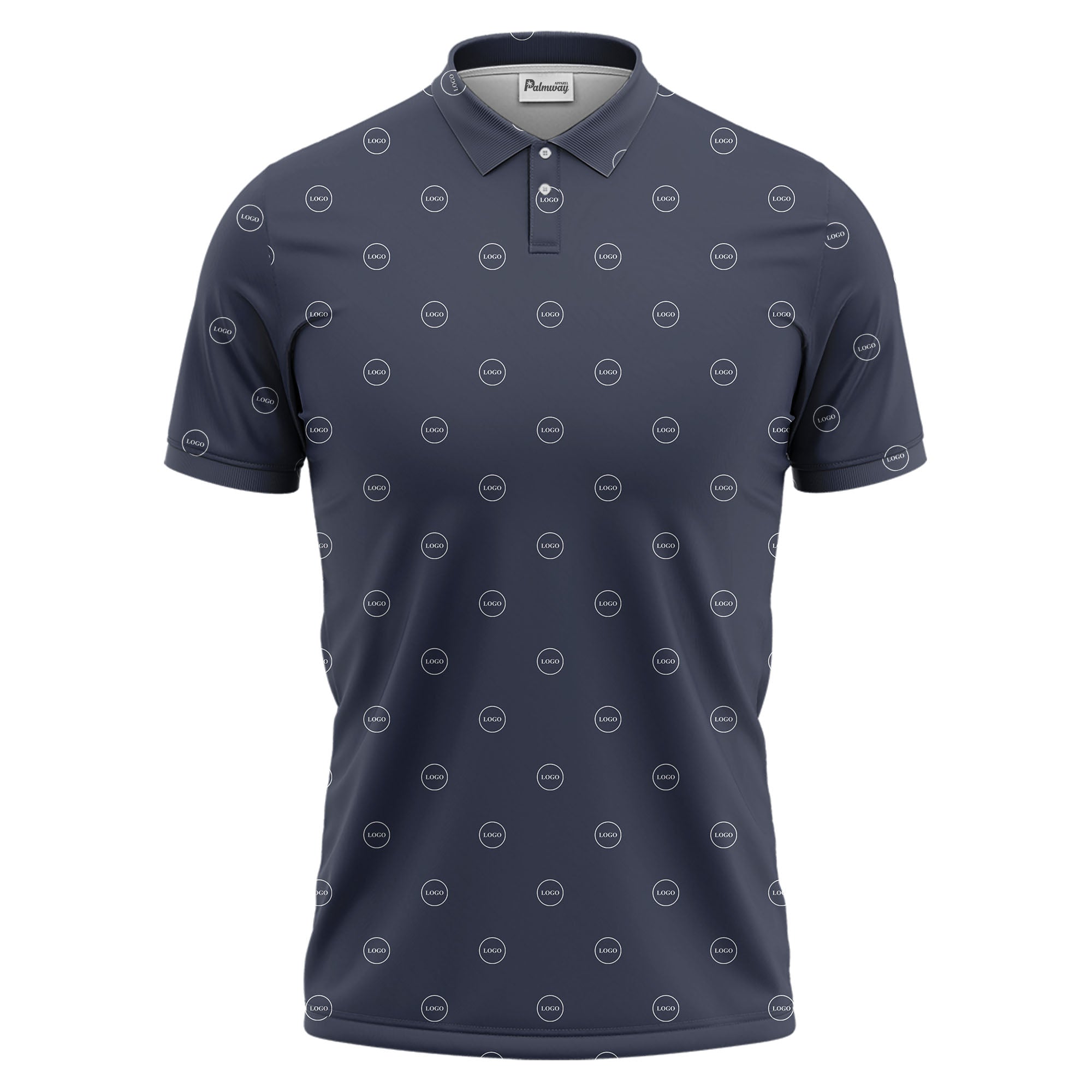 custom color logo polo shirt for men | repeating geometric corporate print