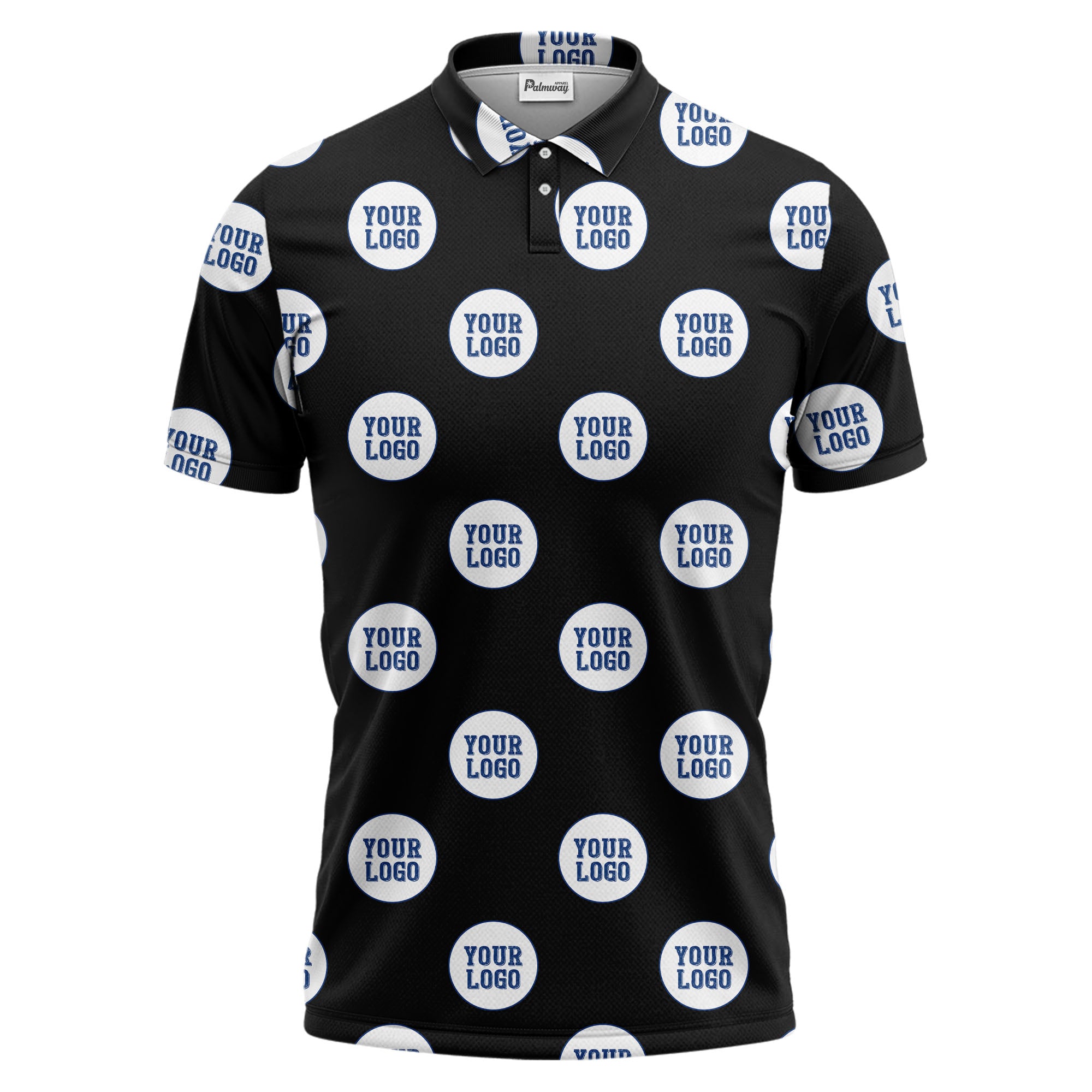 custom color logo polo shirt — geometric repeating corporate print