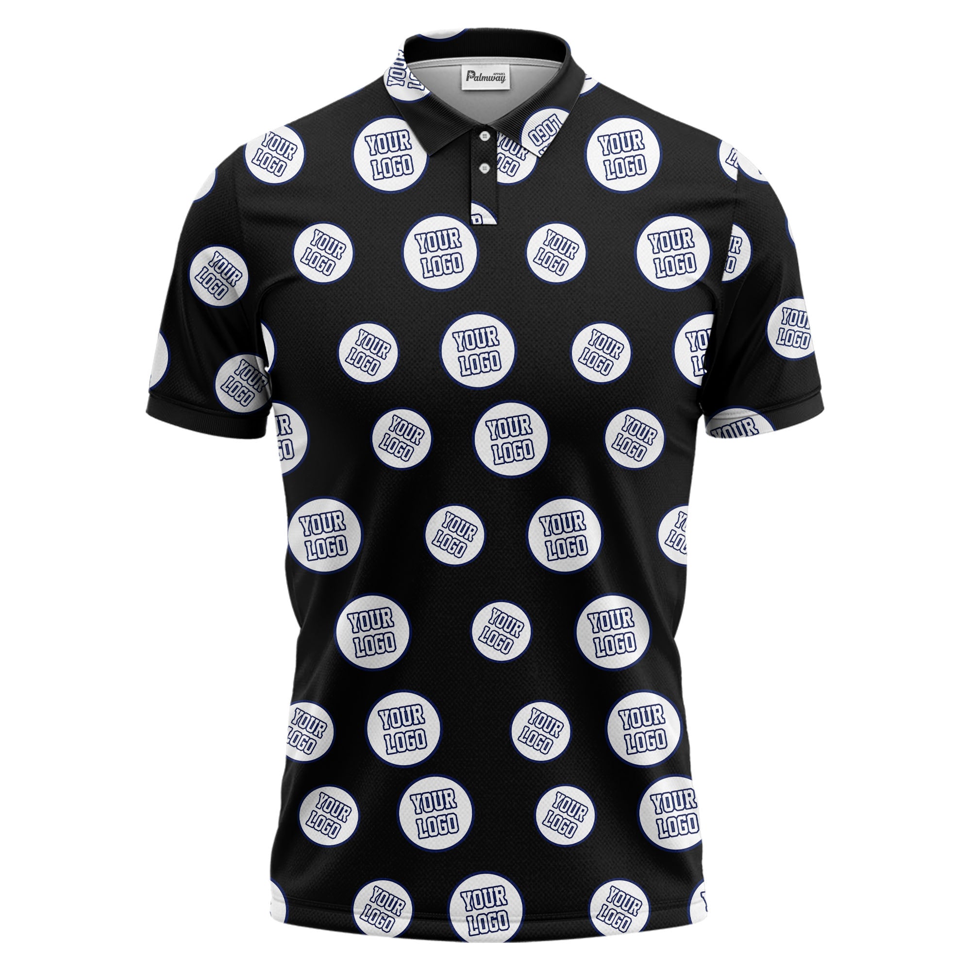 custom color logo polo shirt | repeating text pattern for corporate wear