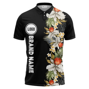custom color tropical floral polo shirt | orchid & plumeria exotic all-over print