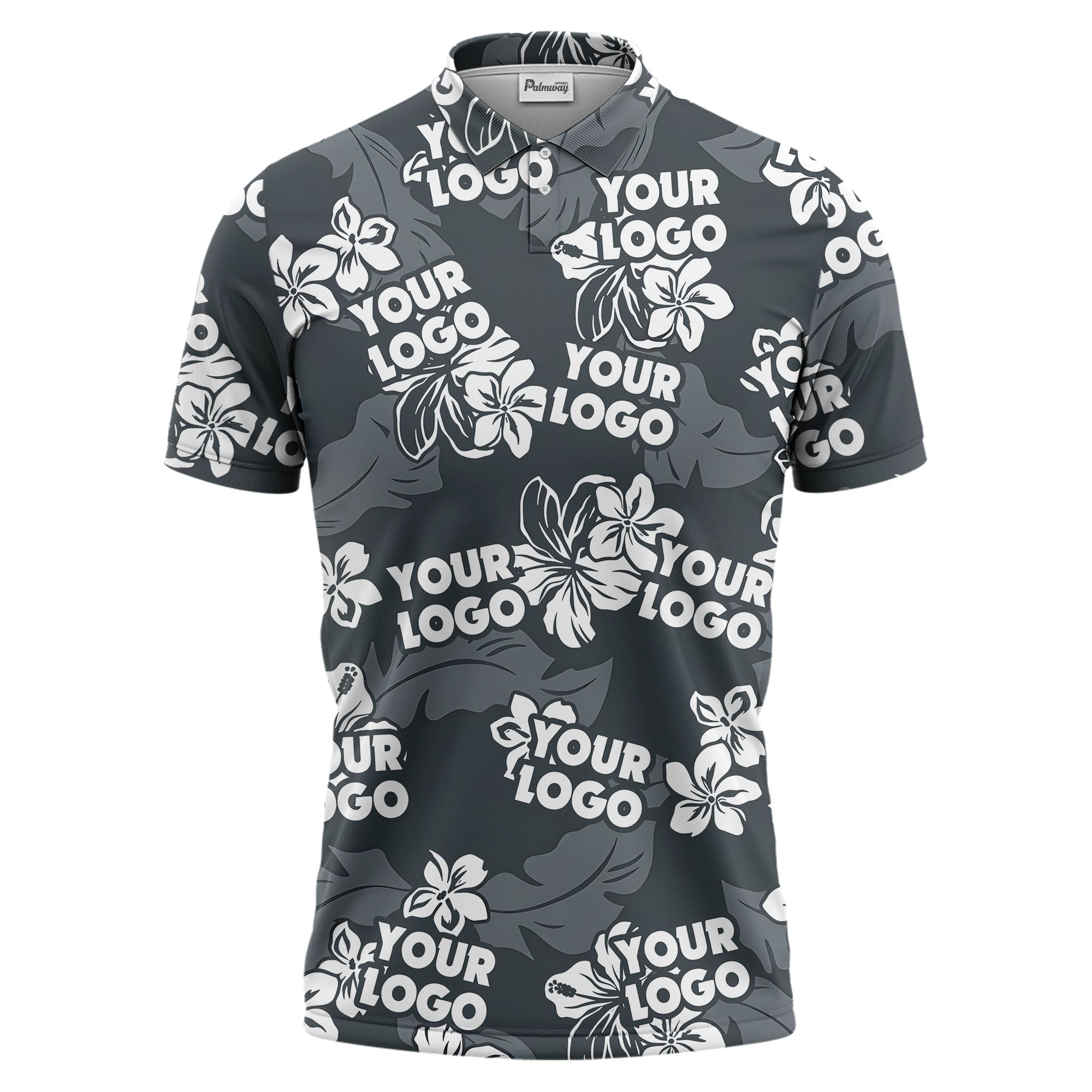 custom color tropical floral polo shirt with custom logo placeholder design