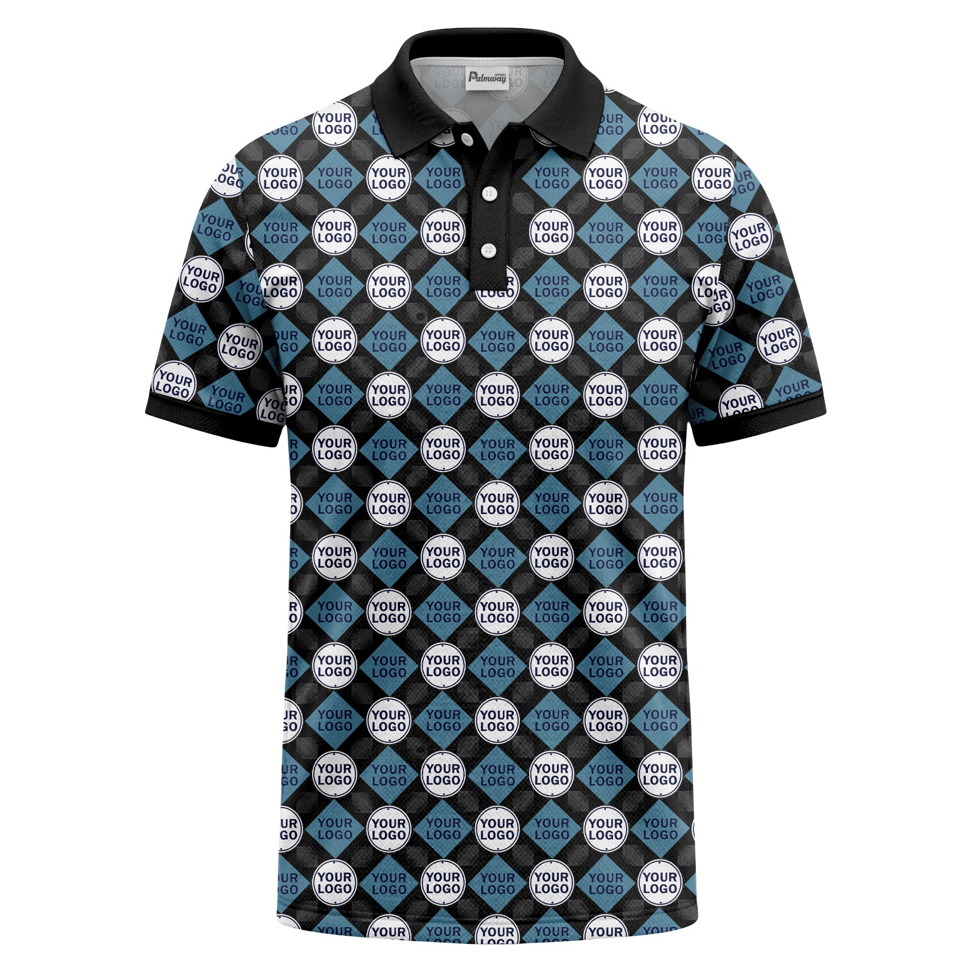 custom diamond grid circular logos polo shirt for men