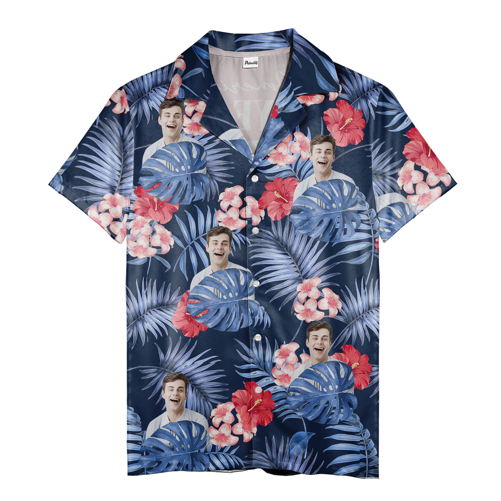 custom face monstera & hibiscus tropical hawaiian shirt for beach parties