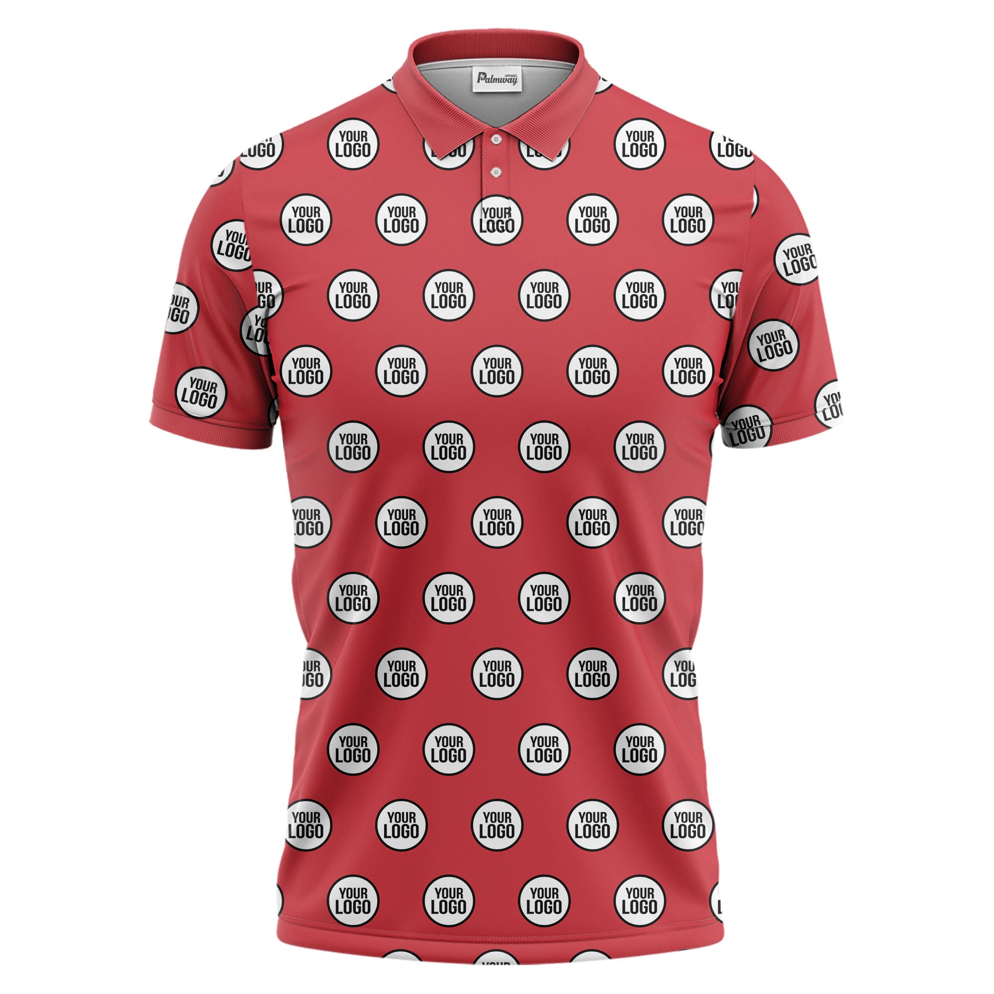 custom geometric circles logo polo shirt in red white black for men
