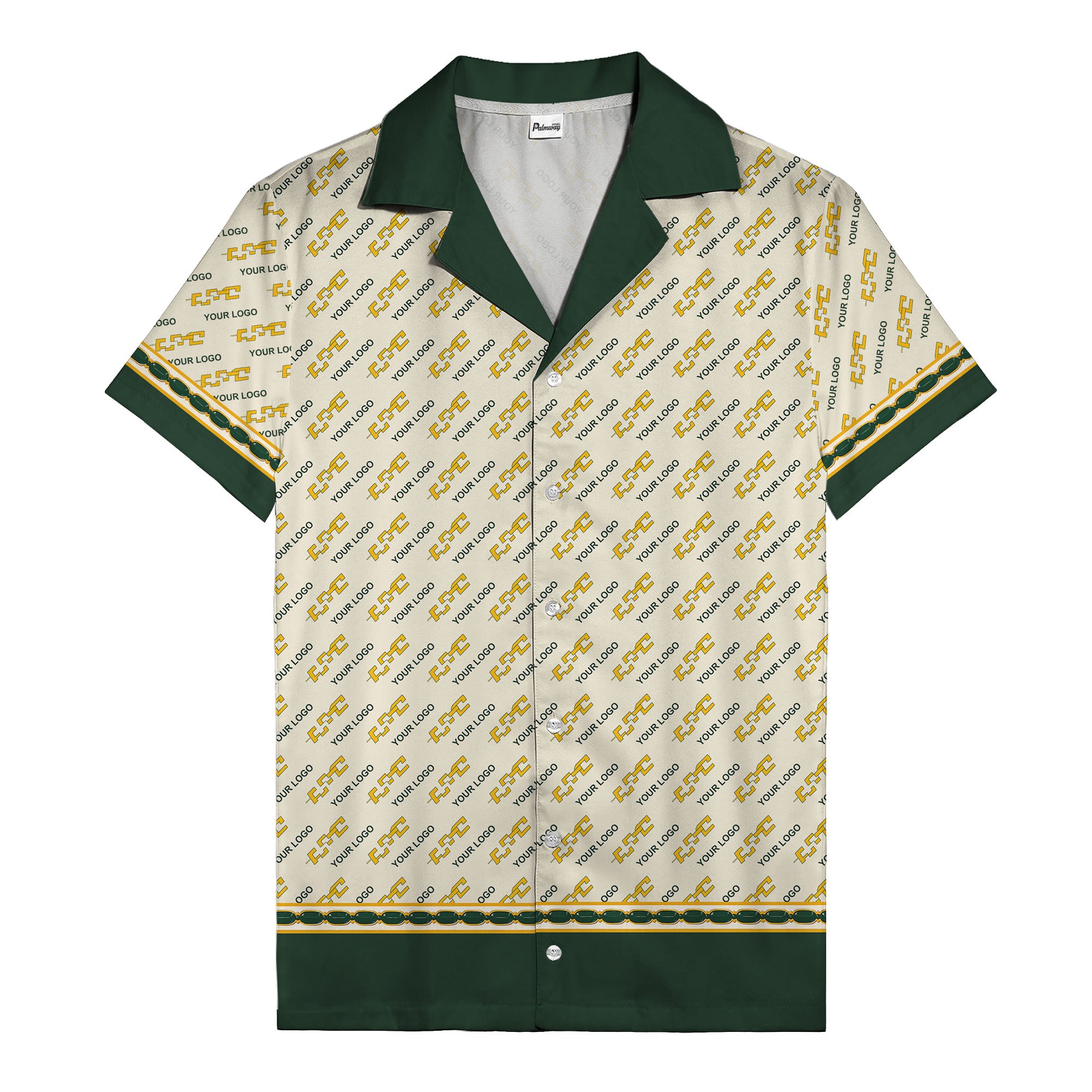 Custom Logo & Chain Link Pattern Green Gold Repeat Hawaiian Shirt for Men
