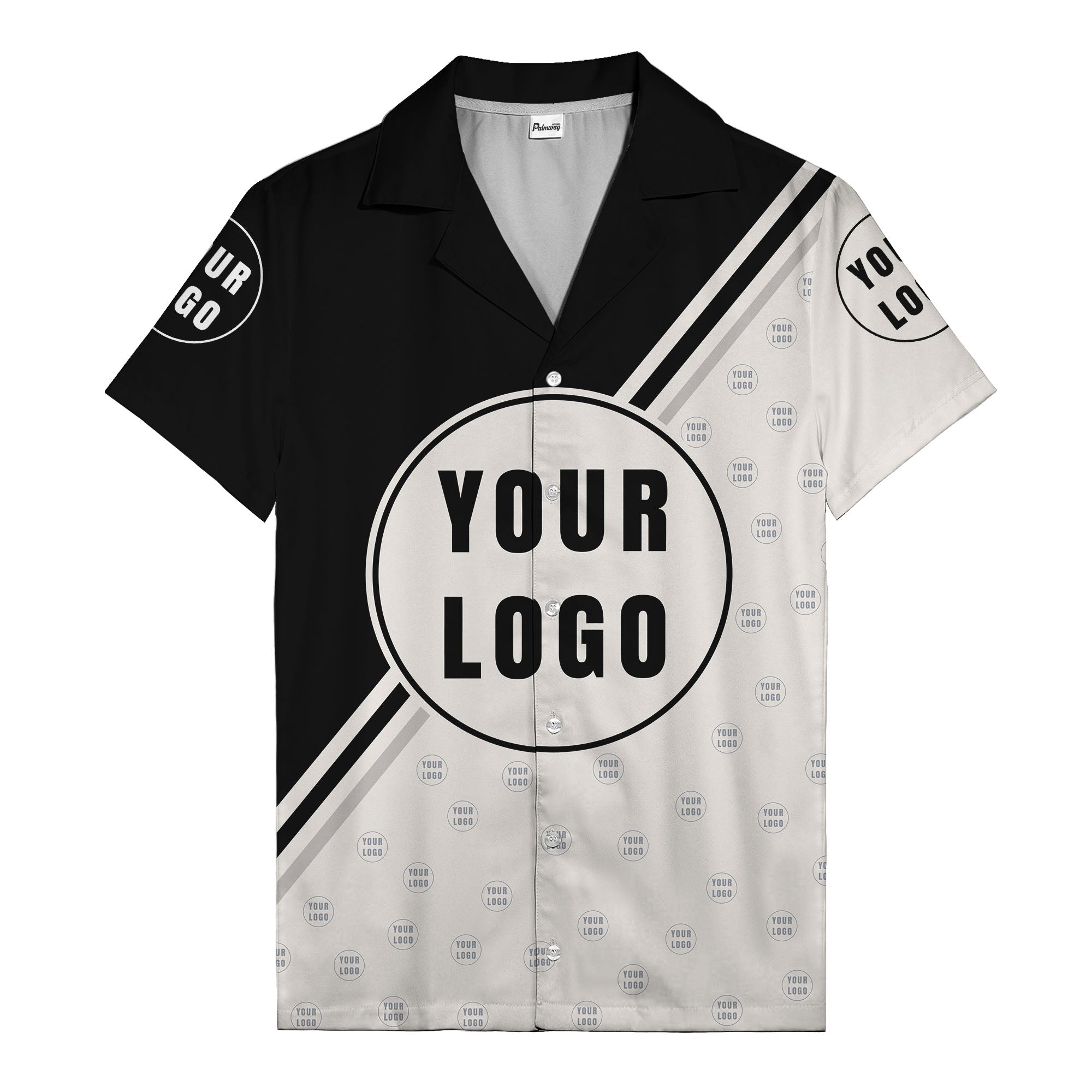 custom logo circles & diagonal stripes minimalist hawaiian shirt for men