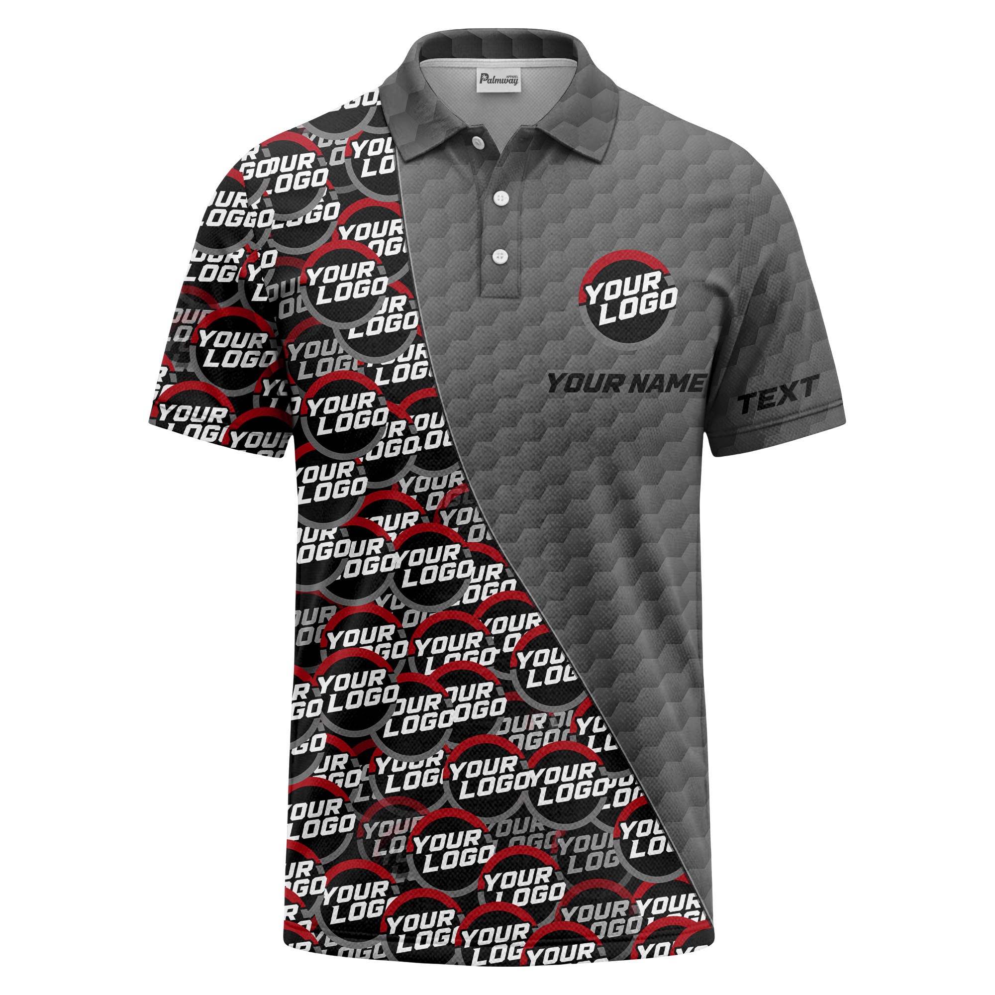 custom logo circles & hexagons grid polo shirt for men