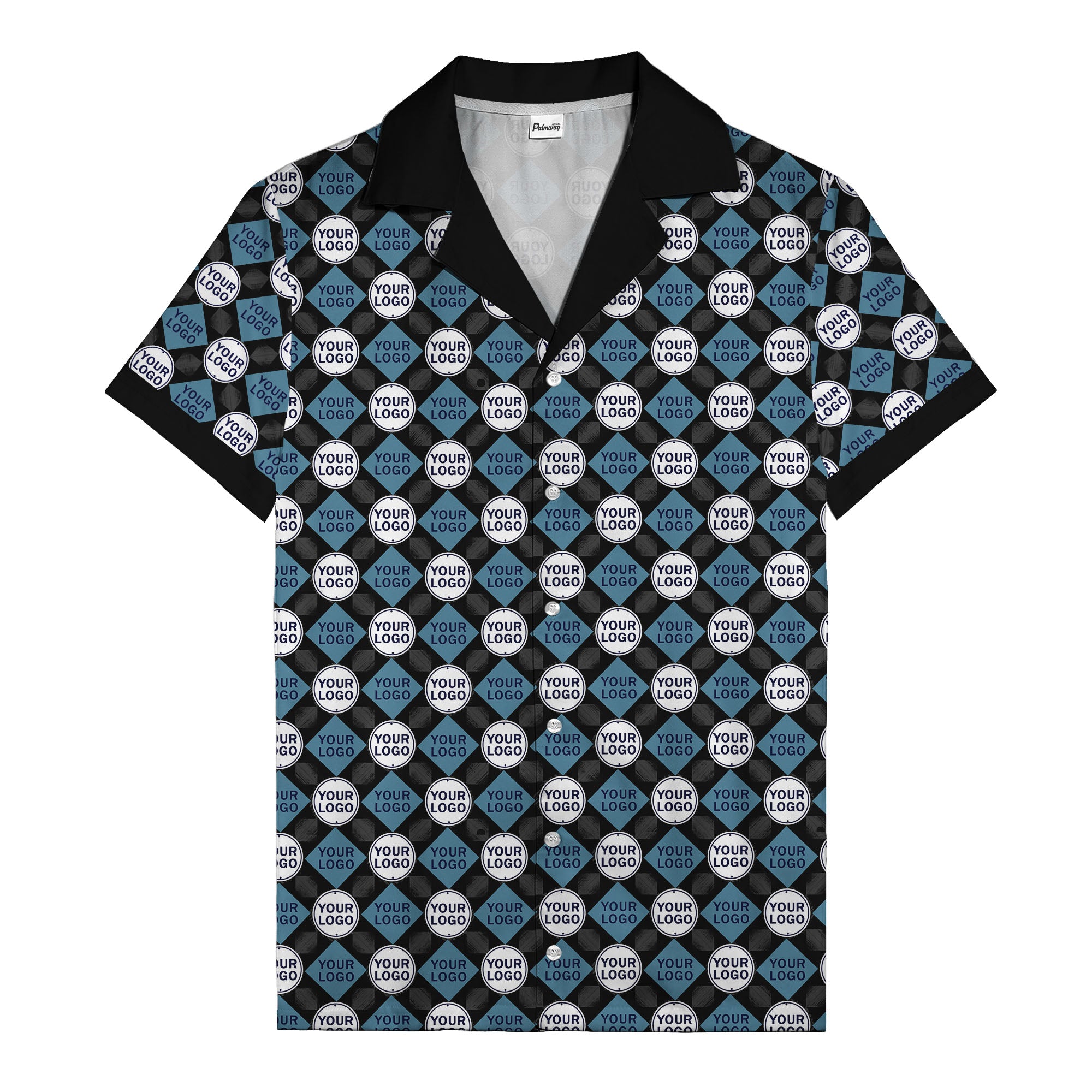 custom logo diamond grid pattern hawaiian shirt for men
