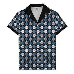 custom logo diamond grid pattern hawaiian shirt for men