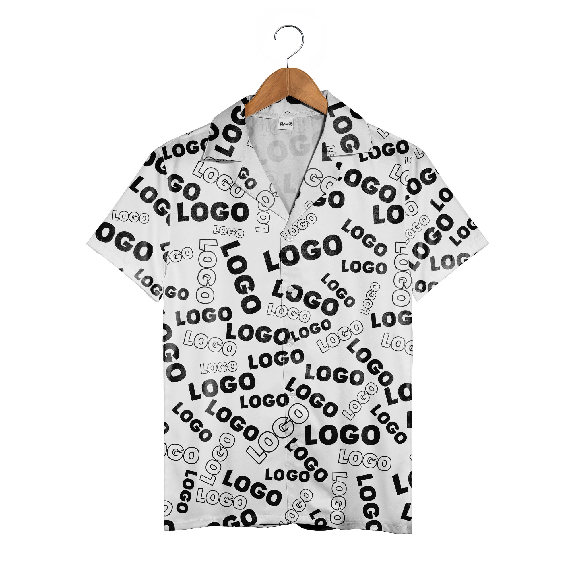 Custom Logo Hawaiian Shirt - Black White Typographic Text Repeat Monochrome Design