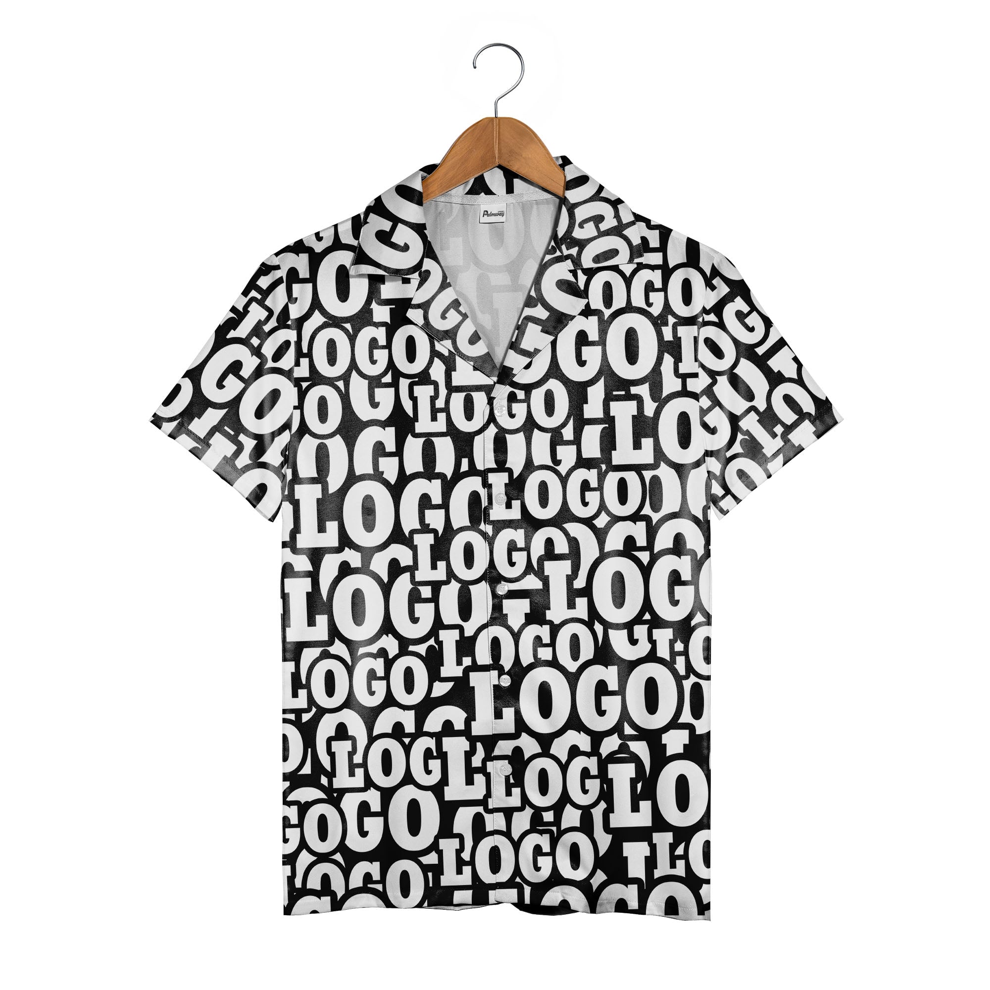 Custom Logo Hawaiian Shirt - Bold Typographic Text Repeat Black Grey Modern Print