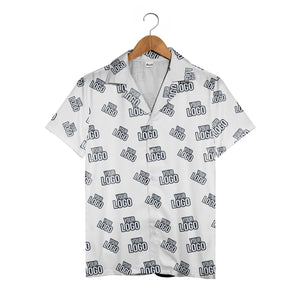 White - Custom Logo Hawaiian Shirt - Personalized Branded Repeating Text Pattern Design