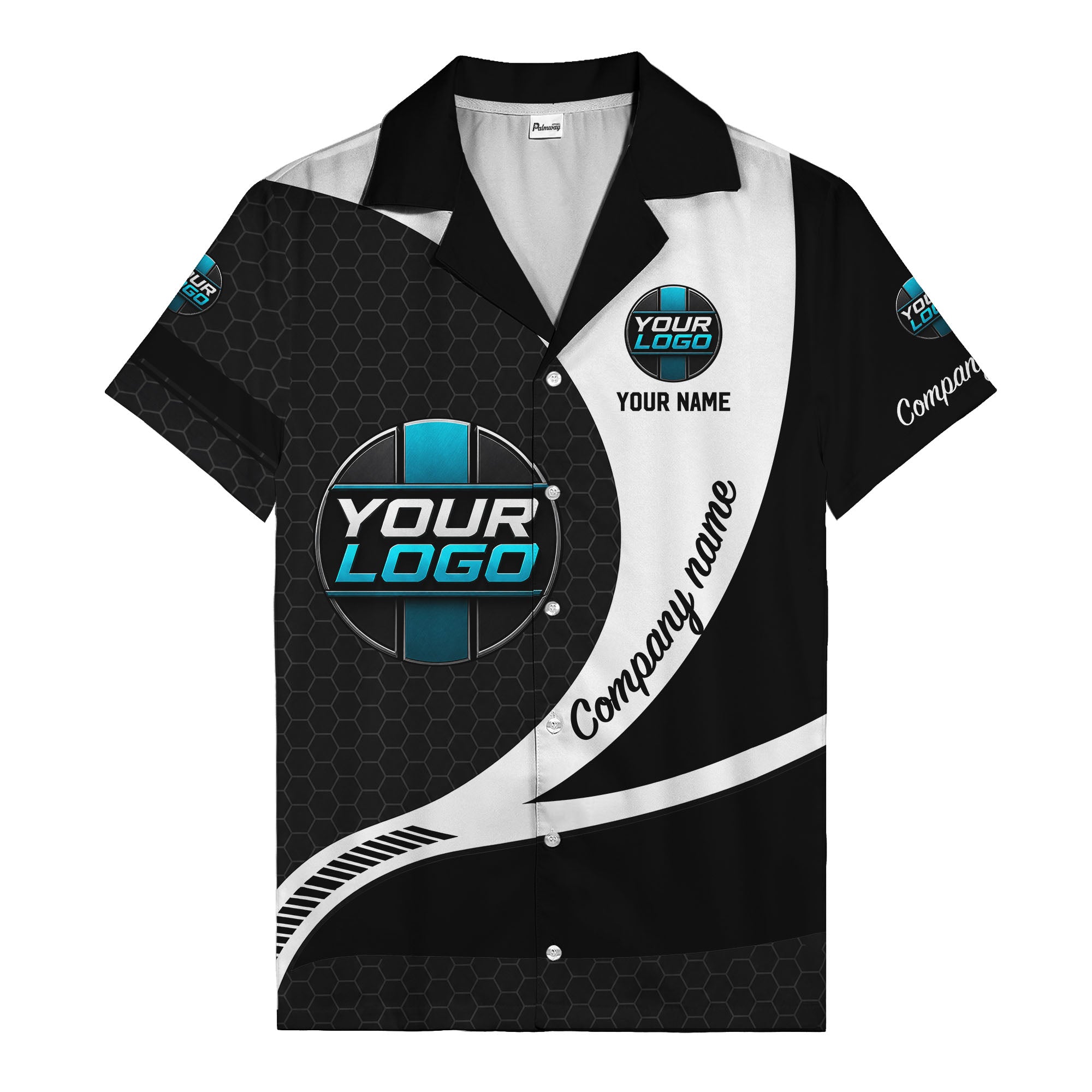 custom logo hexagon diagonal stripe hawaiian shirt for men
