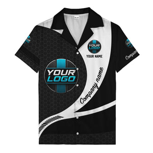 custom logo hexagon diagonal stripe hawaiian shirt for men