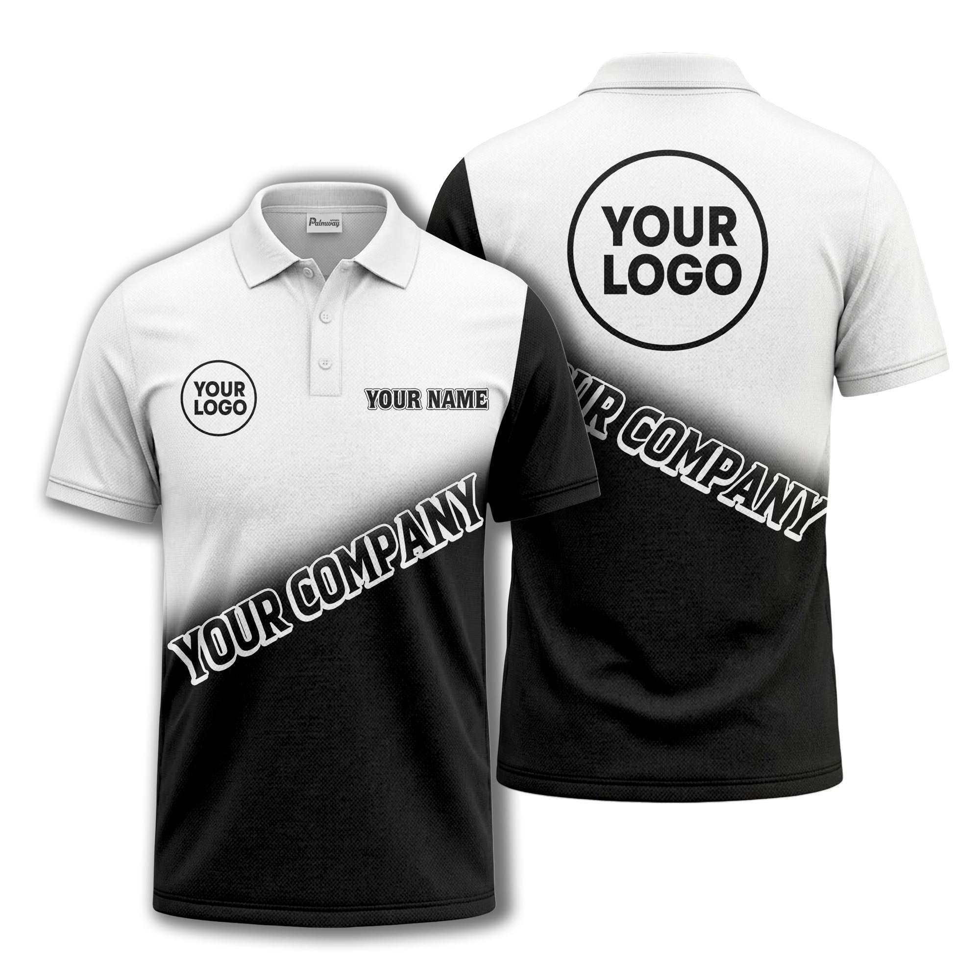 custom logo & name black white gradient corporate polo shirt