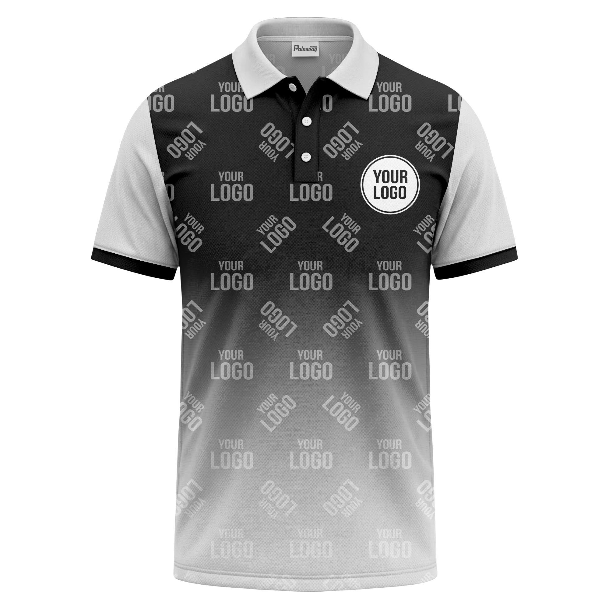 custom logo repeat gradient polo shirt for men in black & white