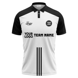 custom logo & team text white black sports jersey polo shirt for men