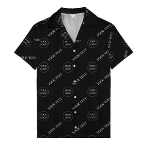 custom logo & text repeat black hawaiian shirt for personalized branding