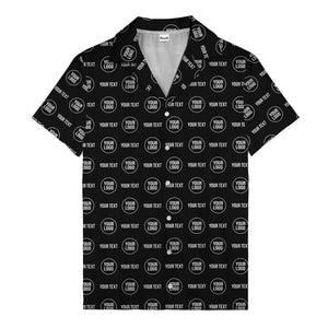 custom logo & text repeat pattern black hawaiian shirt for men