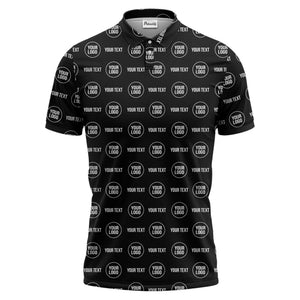custom logo & text repeat pattern black polo shirt for men
