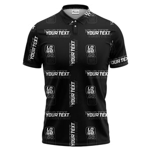 custom logo & text repeat pattern black polo shirt for men