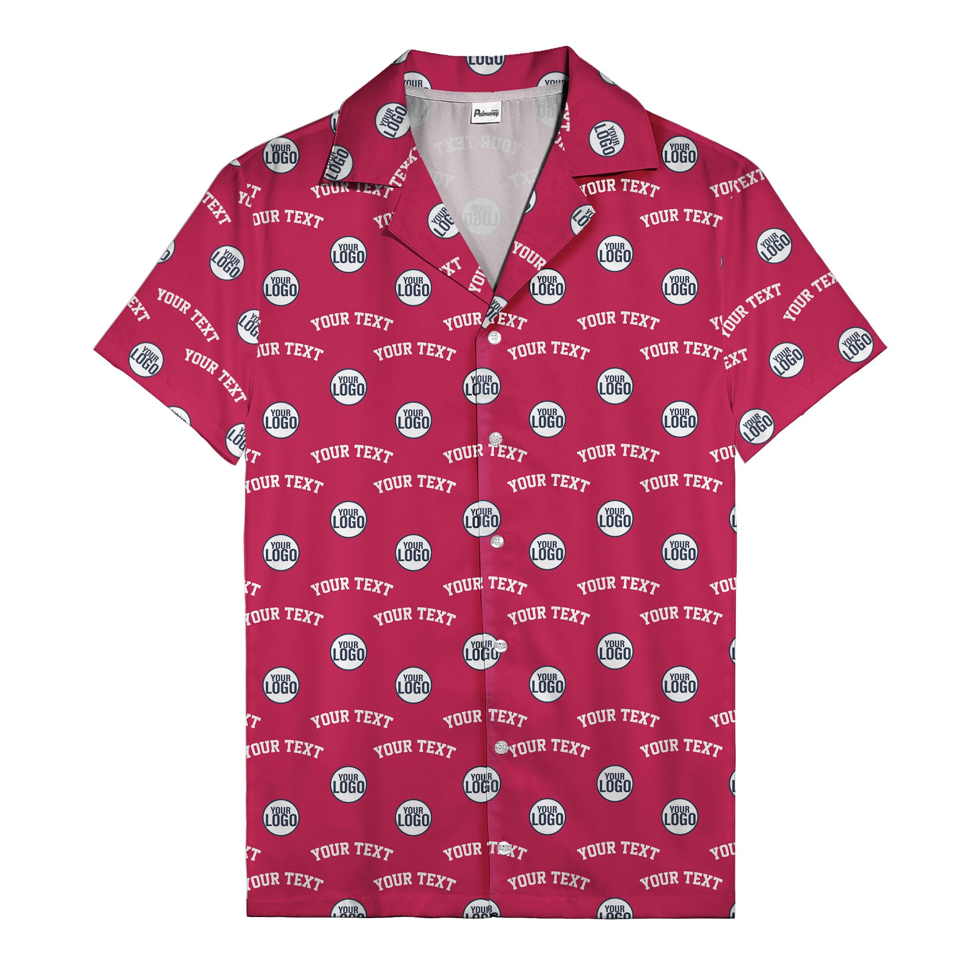 Custom Logo & Text Repeating Red White Blue Illustrated Hawaiian Shirt For Men